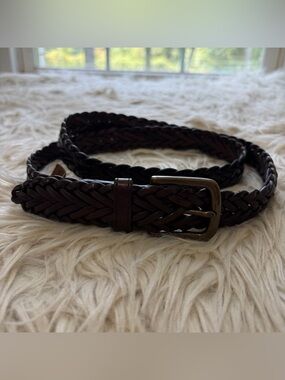 Vintage 90s LL Bean Belt Men’s Size 36 Brown Woven Braided Leather Made UK Brass